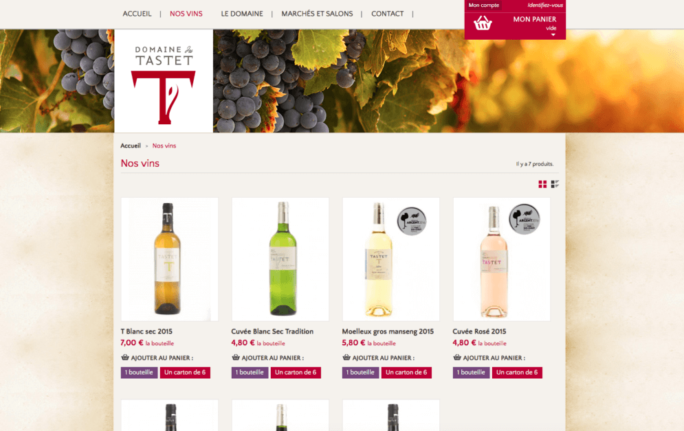 Boutique en ligne pour le Domaine du Tastet à Pouillon