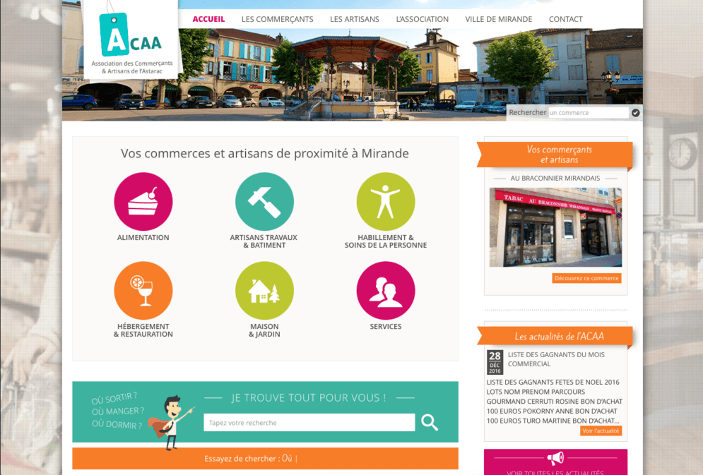 Site pour association de commerçants de Mirande dans le Gers